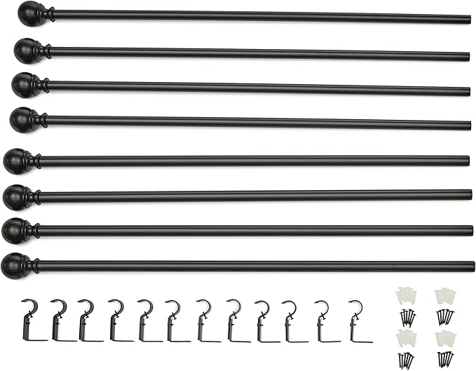 Amazon Basics Adjustable Curtain Rod for Windows, Round Finials, Easy Installation, Sturdy, 1-Inch Rod, 36" to 72", Black, 2-Pack