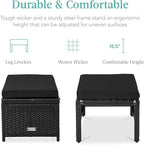Best Choice Products Set of 2 Wicker Ottomans, Multipurpose Outdoor Furniture for Patio, Backyard, Additional Seating, Footrest, Side Table w/Removable Cushions, Steel Frame - Black/Black