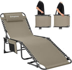 KingCamp Lounge Chair Outdoor, Folding Portable Tanning Chairs Comfy Adjustable 5-Position Lay Flat Foldable Chaise Chaser Lounger with Pillow for Outside Beach Patio Sun Bathing Pool, Beige