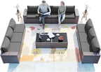 ALAULM 12 Pieces Outdoor Patio Furniture Set Sectional Sofa Sets Brown PE Rattan Patio Conversation Set w/10 Grey Seat Cushions and 2 Coffee Tables