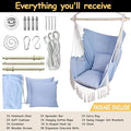 Hammock Chair with Pocket, Blue/White Polycotton, 450 lb Capacity