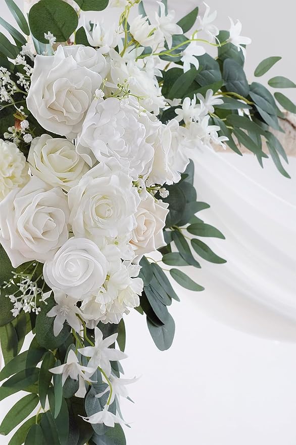 Artificial Flowers Wedding Arch Kit, White and Ivory, 26 Ft Drape