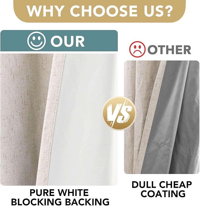 H.VERSAILTEX Primitive Linen Curtains 100% Blackout Curtain Drapes Burlap Curtains with White Thermal Insulated Liner, Grommet Top Drapes Living Room/Bedroom (2 Panels, 42 x 54 Inch, Natural)