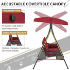 U-MAX 3-Seat Porch Swing Chair Steel Frame, Patio Swing Chair with Stand and Removable Cushions, Outdoor Canopy Swing Chair for Outside, Backyard, Garden, Burgundy Cushion