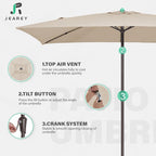 JEAREY 6.5x10 ft Rectangular Patio Umbrellas Rectangle Outdoor Umbrella with Push Button Tilt and Crank, Market Table Umbrella 6 Sturdy Ribs UV Protection for Poolside Garden Backyard Deck, Beige