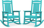 SERWALL HDPE Outdoor Rocking Chair Set of 2, Patio Rocking Chairs, All-Weather Porch Rockers for Adults, Aruba Blue