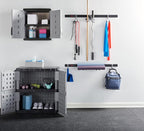 Rubbermaid Freestanding Storage Cabinet with Doors 18"D x 36"W x 37"H Medium Gray/Black Two-Shelf Lockable Cabinet for Indoor/Outdoor/Garage Storage for Garden Tools/Lawn Care Accessories