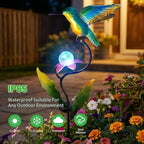 HONGLAND 46 Inch Solar Hummingbird Lights, Solar Garden Decor with Cracked Glass Ball, Hummingbird Decorative Garden Stakes Outdoor Waterproof for Lawn Patio Yard Porch, Gifts for Mom