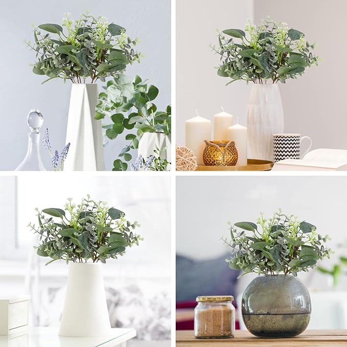 Artificial Eucalyptus Greenery Stems, 40 Pack, Silver Dollar Style, Green