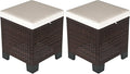 Outsunny 2 Pieces Outdoor Patio Ottomans, All Weather Wicker Outdoor Footstools with Removable Cushions, 3-in-1 PE Rattan Ottoman Seat, Footrest and Side Table for Backyard, Poolside, Beige