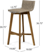 Christopher Knight Home La Brea Outdoor Acacia Wood and Wicker Barstools (Set of 4), Light Brown and Teak