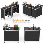 VINGLI Portable Bar Table, 2-Tier Shelves, Mobile Bar Table for Events, Party, Camping, Picnic, Tradeshow, Indoor with Black Skirt, 39 "L x 34" H