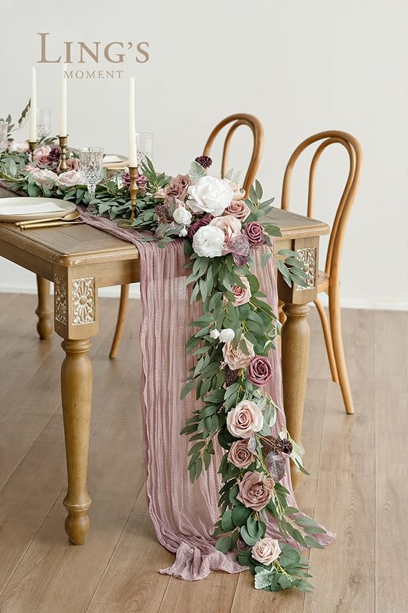 Artificial Flower Garland, 6 Ft Dusty Rose Eucalyptus Willow Leaf