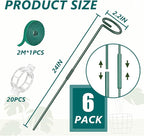 MAFONE 6 Pack 24inch Plant Support Stakes,Plant Stick for Two Sizes(12 or 24Inch) Garden Single Stem Flower Support Stake Plant Cage Support with 20pcs Clips and Plant Ties for Tomato Orchid Lily