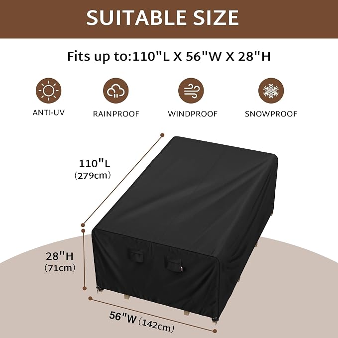 iBirdie Outdoor Patio Furniture Set Covers 110 x 56 inch fit 4 x 9 ft, 52 inch - Image 2