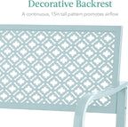 Best Choice Products Outdoor Bench 2-Person Metal Steel Benches Furniture for Garden, Patio, Porch, Entryway w/Geometric Backrest, 790lb Capacity - Sky Blue
