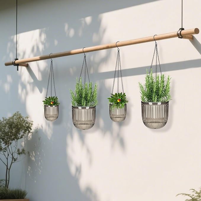 Self Watering Planters for Indoor Plants & Outdoor Plants Hanging Basket for Plants Modern Air Plant Pots with Drainage, Adjustable Hooks for Home, Balcony, Garden Décor Grey