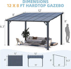 AECOJOY 12' x 8' Gazebo Outdoor Pergola for Patio, 8'x12' Hard Top Lean to Pergolas and Gazebos Clearance with Patio Roof Shelter, Large Wall-Mounted Heavy Duty Awnings for Decks, Backyard