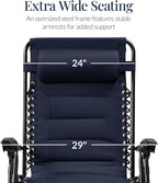 Best Choice Products Oversized Padded Zero Gravity Chair, Folding Outdoor Patio Recliner, XL Anti Gravity Lounger for Backyard w/Headrest, Cup Holder, Side Tray, Polyester Mesh - Navy Blue