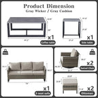 Belord 7 Piece Outdoor Furniture Patio Wicker Sofa Set, Oversize Outdoor Swivel Rocker Chairs with Rattan Ottomans, Conversation Sets Patio Furniture Come with Removable Washable Cushion Grey