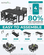 SERWALL HDPE Outdoor Dining Set for 4, 67'' All Weather Patio Dining Table and Chairs Set for Deck, Lawn, Black