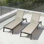 VEVOR Outdoor Chaise Lounge Chair Set of 2, 400 lbs Weight Capacity, Foldable Sun Tanning Chair, 5 Adjustable Positions, Easy Assembly, Aluminum Pool Recliner Lounge Chairs, for Beach Yard Patio