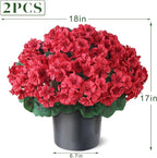 2 Pack Artificial Geranium Flowers Topitary Trees for Outdoors, UV Resistant Geraniums Potted Bushes Look Real Silk Faux Plants for Front Door Garden Porch Planter Farmhouse Home Decor (Red)