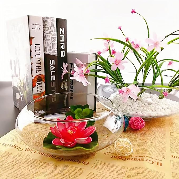 Glass Lotus Bowl Planter, 8 in Lotus Flower Bowl, Lotus Bowls for Planting in Water Indoors,Suitable for Succulent Plants and Aquatic Plant Bonsai Arrangements (M)