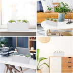 GREANER Herb Planter with Tray, 1 Pack 12x3.8 Inch Rectangle Window Box, Indoor Succulent Flowers Succulent Plastic Pot for Windowsill, Garden, Balcony, Office Outdoor Decoration - White