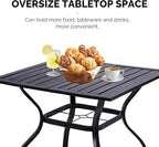 VINGLI 5-Piece Outdoor Dining Set, Metal Patio Dining Set for 4, Square Dining Table with Umbrella Hole & 4 Patio Chairs for Porch, Balcony and Backyard