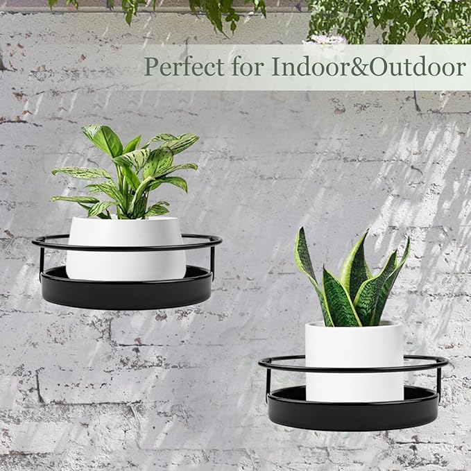 ARTORA Wall Mounted Plant Holder, 2 Pack Metal Flower Pot Wall Hanging Shelf Black Indoor Outdoor Decorative Floating Shelves Planter Hanger Racks for Bedroom Living Room Porch Balcony Decor