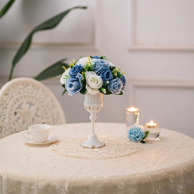 Artificial Flower Balls for Centerpieces, 10 Pcs Dusty Blue Silk Roses