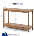 Dining Table for Patio, 47-Inch Teak HIPS Console with 2 Shelves