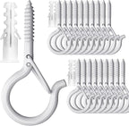 PlusRoc 20 Pack Ceiling Hooks for Hanging Plants Outdoor String Lights Heavy Duty, 2.2 Inch Eye Hook Screw in Cup Hooks Q-Hanger for Patio Lights, Wall Wood Fence Deck Mount(White)