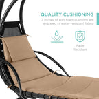 Best Choice Products Outdoor Hanging Curved Steel Chaise Lounge Chair Swing w/Built-in Pillow and Removable Canopy - Tan