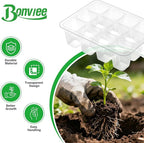 Bonviee 12 Packs Seed Starter Tray with Drainage Holes, Reusable & Durable, Clear for Root Monitoring, Easy to Repotted Without Root Damage, 12 Cells per Tray