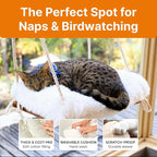 Large Cat Window Perch with Industrial-Grade Suction Cups - Solid Pine Wood Hammock Bed, Soft Cushion - 42 lb Capacity for Heavy Cats Inside