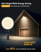 LED Barn Light, 150W 20000LM Yard Area Lights Dusk to Dawn Outdoor Lighting with Upgraded Photocell 4000K Adjustable Angle Neutral Light IP66 Waterproof Street Lights for Security/Farmhouse/Garage