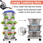 GameXcel Vertical Planter 5 Tier Stackable Planters Garden Planters Strawberry Herb Flower and Vegetable Planter Indoor Outdoor Gardening Pots with Removable Wheels and Tools - Gray