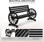 VINGLI Rustic Wooden Wheel Bench Outdoor Bench, Patio Bench Wagon Slatted Seat, Garden Benches for Outdoors 350lbs High Capacity, Weather Resistance (Black, 55in)