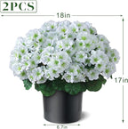 2 Pack Artificial Geranium Flowers Topitary Trees for Outdoors, UV Resistant Geraniums Potted Bushes Look Real Silk Faux Plants for Front Door Garden Porch Planter Farmhouse Home Decor (White)