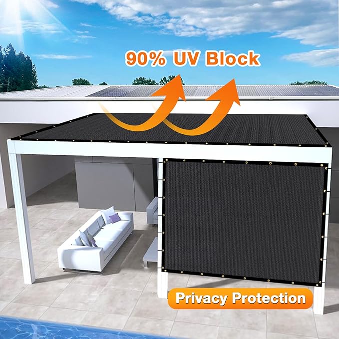 Artpuch Outdoor Pergola Shade Cover 12x12 FT Sun Shade Cloth with Grommets Black 90% UV Protection Canopy Patio Privacy Screen (Customized Available)