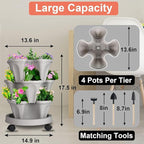 Vertical Planter 3 Tier Stackable Planters Garden Planters Strawberry Herb Flower and Vegetable Planter Indoor Outdoor Gardening Pots with Removable Wheels and Tools
