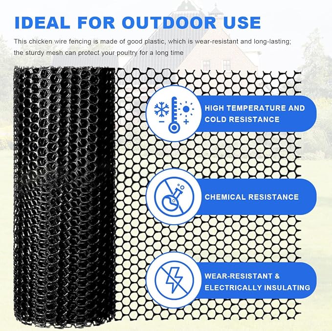 Garden Netting, Black PVC Plastic Mesh Fence Roll, 15.7 x 197 in