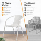 VINGLI PE Rattan Outdoor Dining Chairs Set of 4, Plastic Stackable Patio Chairs for Indoor, Porch, Restaurant, Garden, White