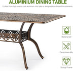 VINGLI 8-Person Outdoor Dining Table, Metal Dining Table with Umbrella Hole Cast Aluminum Patio Table, Rectangle Table Outdoor Furniture Garden Table (87”Lx42W”x28.5”H)