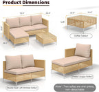3-Piece L-Shaped Patio Furniture Set - Weather Resistant Wicker Sectional Sofa with Thick Cushions & Coffee Table for Small Spaces (Yellow/Beige)