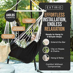 Hanging Hammock Chair Swing – Hanging Chair Outdoor & Indoor - Hammock Swing Chair – Quick & Easy Setup with Hardware Kit – Durable & Spacious Full Body Support with 2 Plush Cushions – Holds 440 Lbs