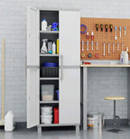 Keter Storage Cabinet with Doors and Shelves for Laundry Room, Garage, Bathroom Accessories, Closet and Home Organization, White & Grey
