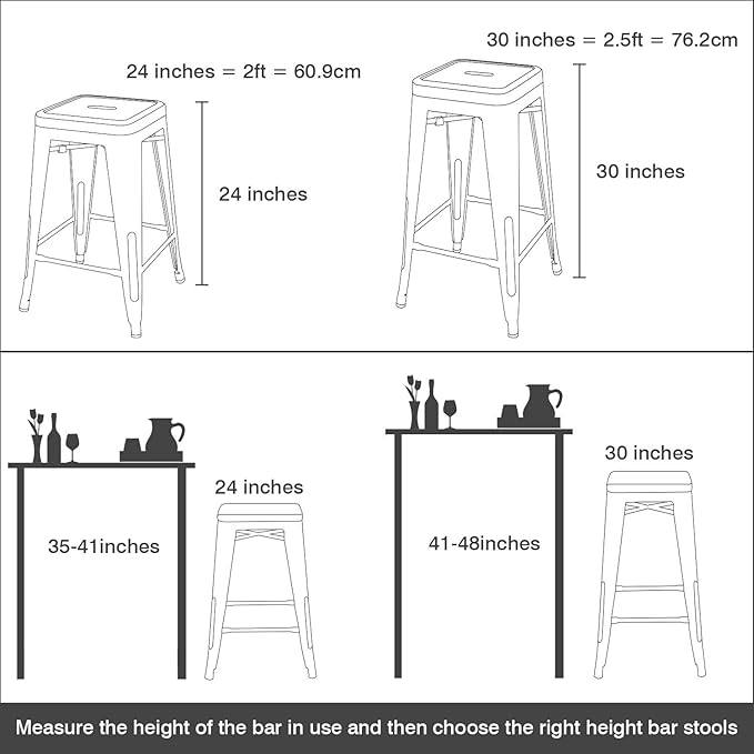 Devoko Metal Bar Stools 24" Indoor Outdoor Stackable Barstools Modern Style Industrial Vintage Counter Bar Stools Set of 4 (24 inch, Gun)